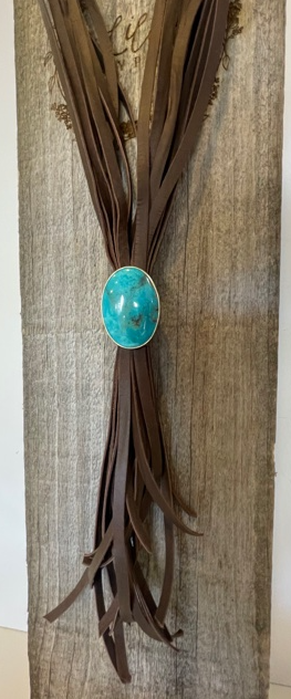 Leather Fringe & Turquoise Cabochon Necklace
