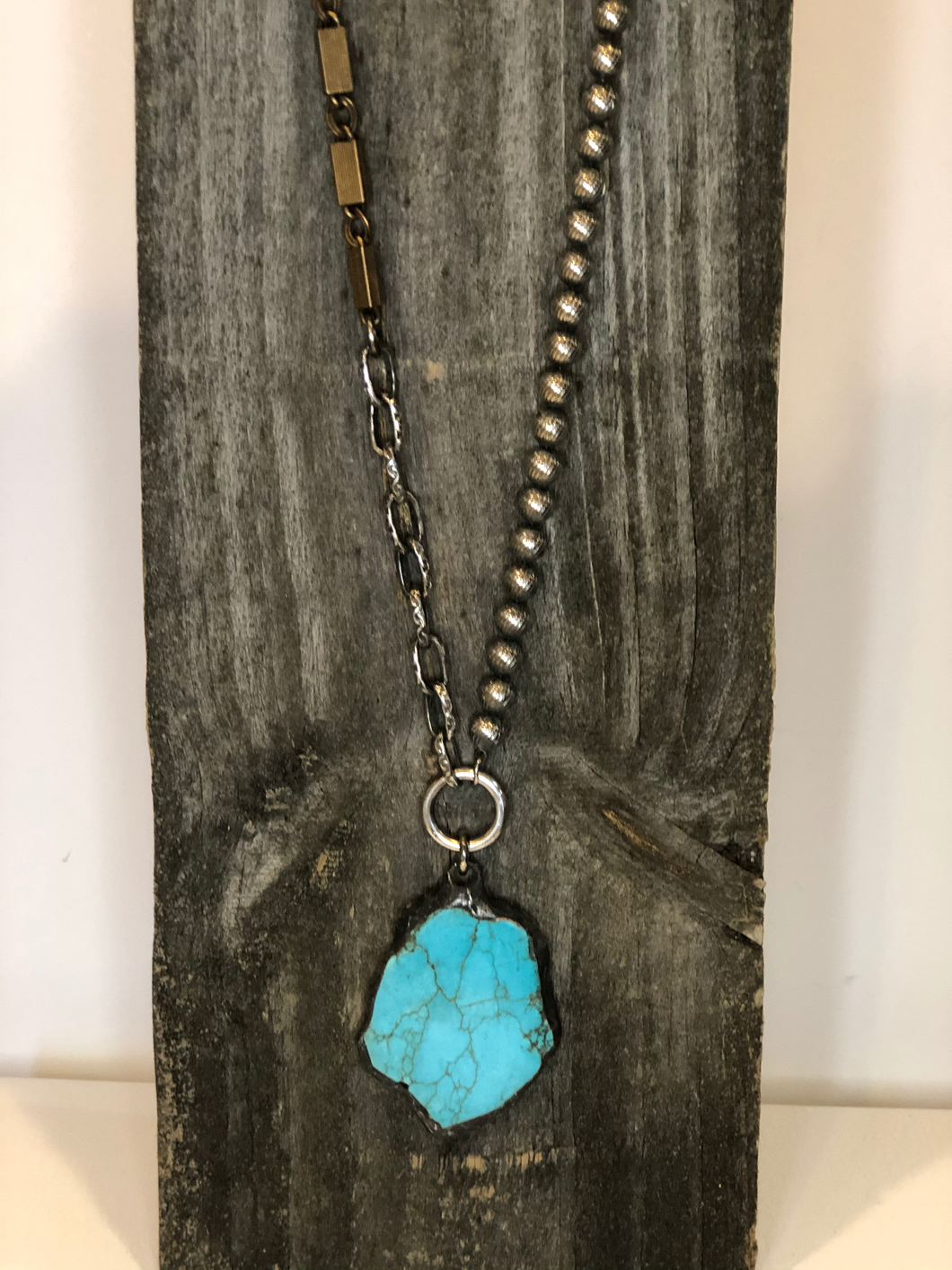 Turquoise Slab & Mixed Metal Vintage Chain Necklace