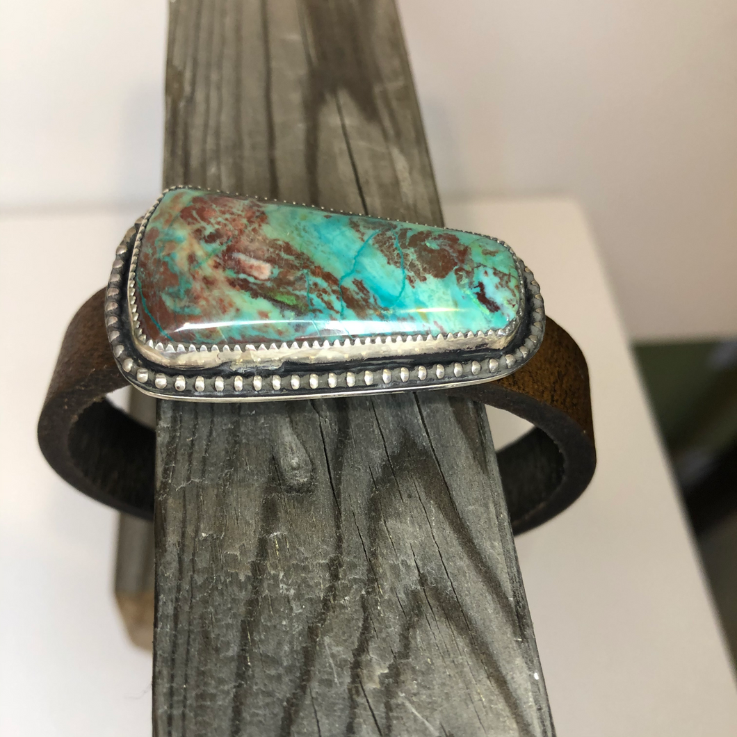 Parrot Wing Chrysocolla & Leather Cuff
