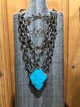 Load image into Gallery viewer, 3-Strand Vintage Chain with Turquoise Slab Necklace
