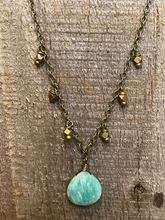 Load image into Gallery viewer, Amazonite &amp; Brass Bead Fringe Necklace
