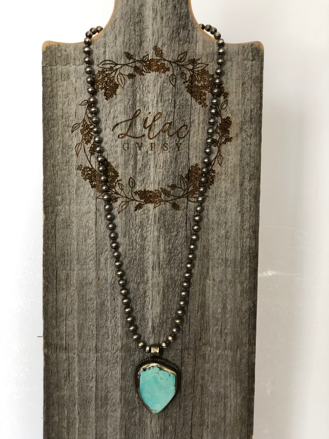 Turquoise Slab Pendant on Small Ball Chain Necklace