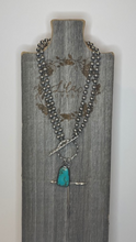 Load image into Gallery viewer, Twisted Cross Ball Chain Choker with Turquoise Nugget