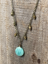 Load image into Gallery viewer, Amazonite &amp; Brass Bead Fringe Necklace
