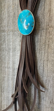 Load image into Gallery viewer, Leather Fringe & Turquoise Cabochon Necklace