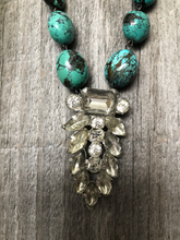 Load image into Gallery viewer, Turquoise Stones with Vintage Rhinestone Dress Clip Pendant