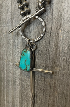 Load image into Gallery viewer, Twisted Cross Ball Chain Choker with Turquoise Nugget
