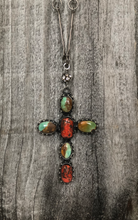 Load image into Gallery viewer, Vintage Coral &amp; Turquoise Cross Necklace
