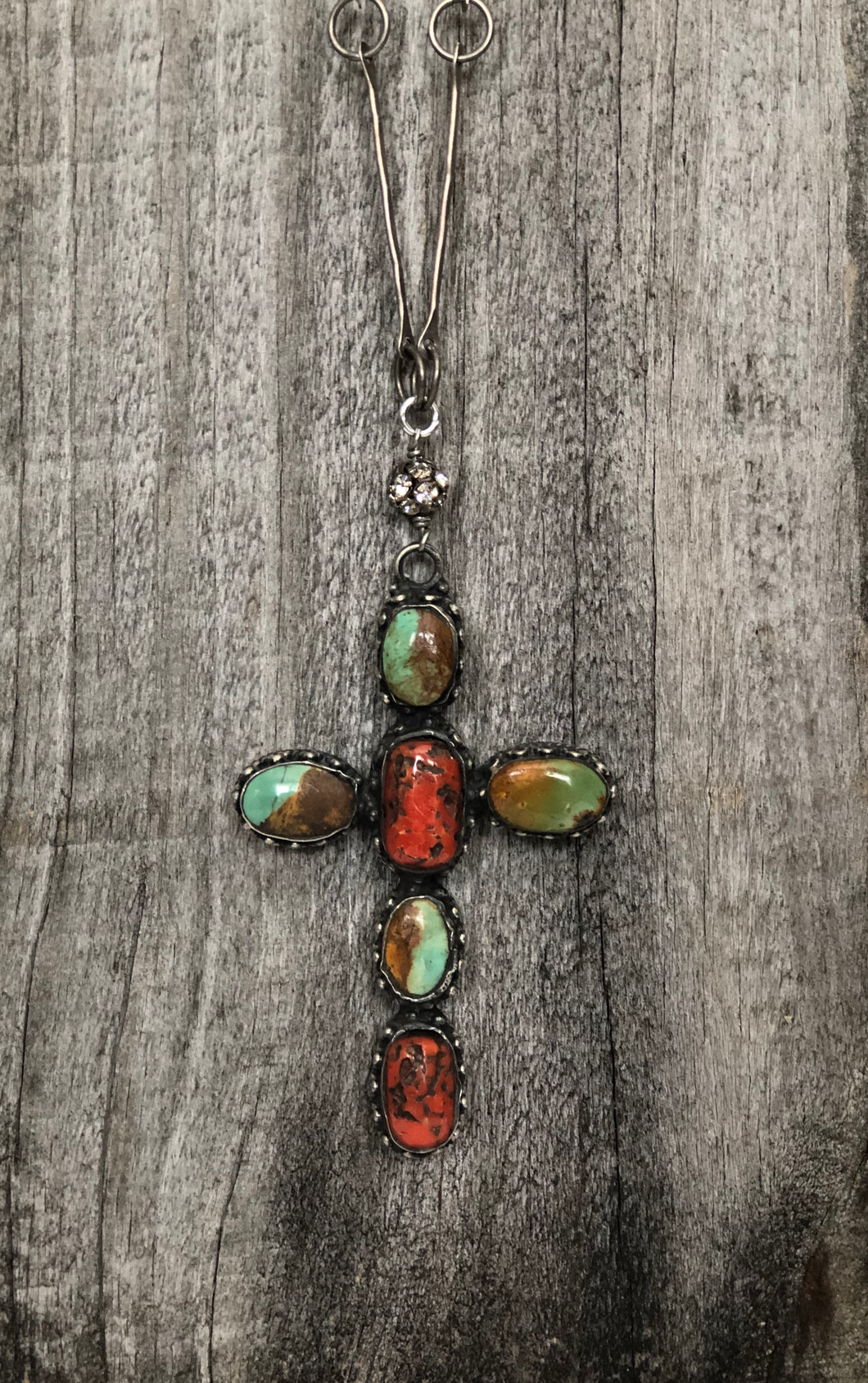 Vintage Coral & Turquoise Cross Necklace