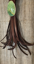 Load image into Gallery viewer, Leather Fringe &amp; Turquoise Cabochon Necklace
