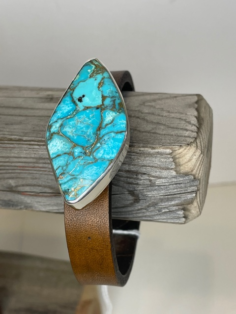 Turquoise & Bronze Leather Cuff