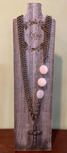 Load image into Gallery viewer, Vintage Brass Chain Rose Quartz Medallion Cross Necklace