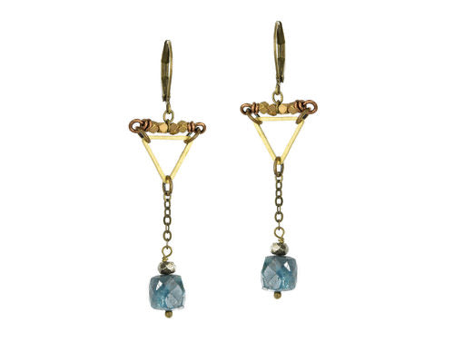Apatite & Pyrite Triangle Chain Earrings