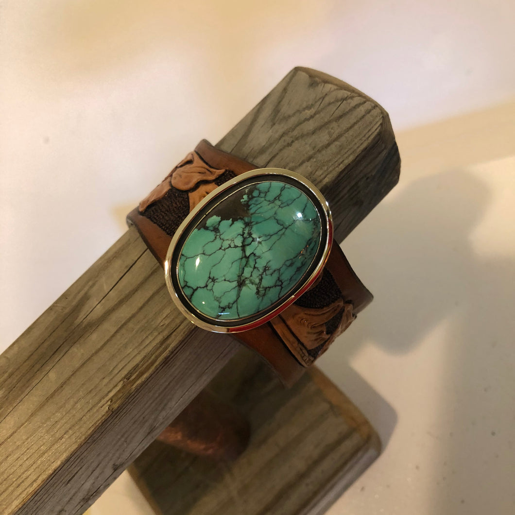 Tooled Leather & Turquoise Cuff