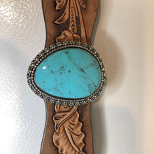 Load image into Gallery viewer, Tooled Leather &amp; Turquoise Cuff
