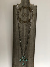 Load image into Gallery viewer, Turquoise &amp; Sterling Silver Cross on Double Strand Vintage Silver Chain
