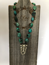 Load image into Gallery viewer, Turquoise Stones with Vintage Rhinestone Dress Clip Pendant