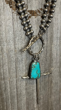 Load image into Gallery viewer, Twisted Cross Ball Chain Choker with Turquoise Nugget
