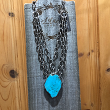 Load image into Gallery viewer, 3-Strand Vintage Chain with Turquoise Slab Necklace
