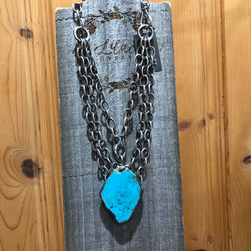 3-Strand Vintage Chain with Turquoise Slab Necklace