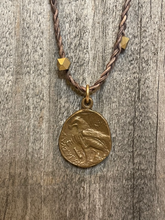 Load image into Gallery viewer, Medium Braided Leather &amp; Brass Bead Coin Necklace
