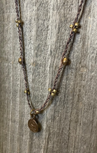 Load image into Gallery viewer, Short Braided Leather &amp; Brass Bead Coin Necklace
