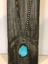 Load image into Gallery viewer, Turquoise Slab &amp; Mixed Metal Vintage Chain Necklace
