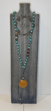 Load image into Gallery viewer, Turquoise &amp; Copal Beaded Necklace with Copal Pendant
