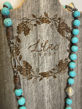 Load image into Gallery viewer, Turquoise Beaded Necklace with Bone Cross Pendant
