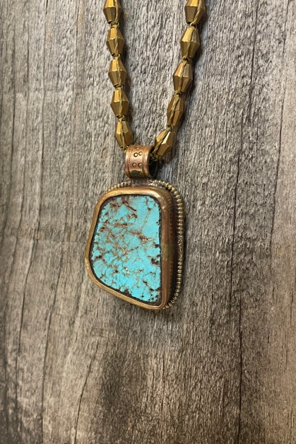 Turquoise Slab & Brass Bead Necklace