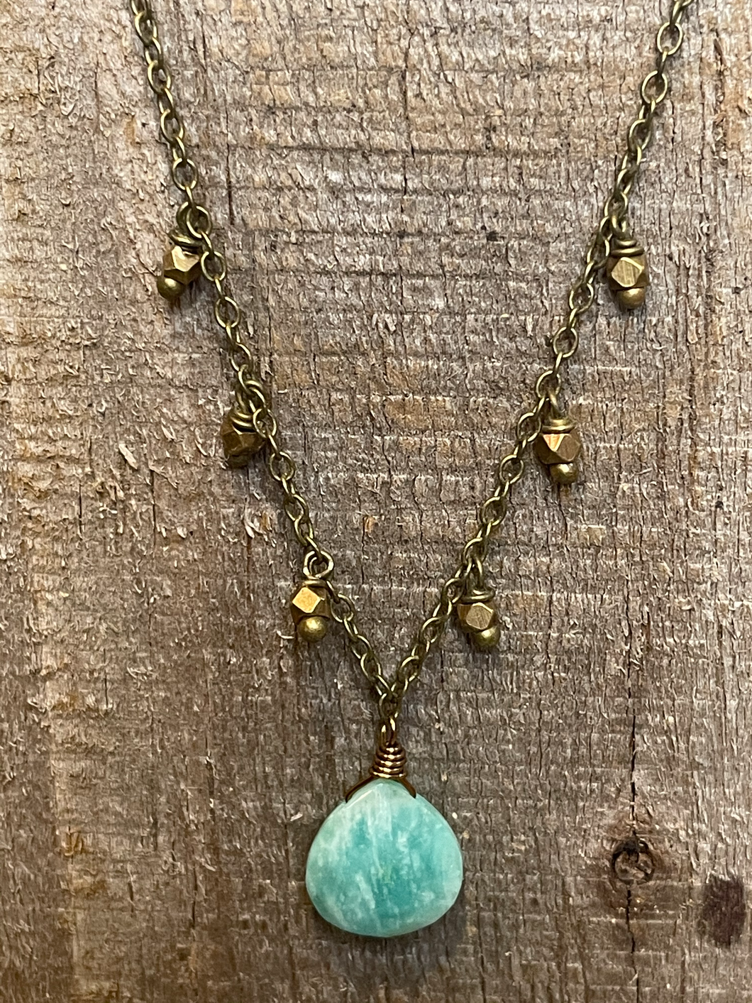 Amazonite & Brass Bead Fringe Necklace