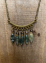 Load image into Gallery viewer, Mossy Agate &amp; Charcoal Crystal Bar Necklace
