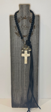 Load image into Gallery viewer, Braided Leather &amp; Bone Cross Choker With Fringe
