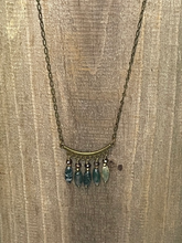 Load image into Gallery viewer, Mossy Agate &amp; Charcoal Crystal Bar Necklace
