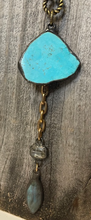 Load image into Gallery viewer, Turquoise Slab &amp; Labradorite Drop Mixed Metal Necklace

