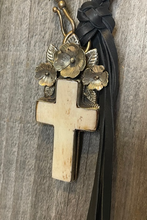 Load image into Gallery viewer, Braided Leather &amp; Bone Cross Choker With Fringe
