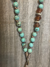 Load image into Gallery viewer, Turquoise &amp; Copal Beaded Necklace with Copal Pendant
