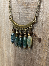 Load image into Gallery viewer, Mossy Agate &amp; Charcoal Crystal Bar Necklace
