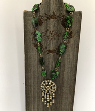 Load image into Gallery viewer, Green Turquoise Slab Stones with Vintage Rhinestone Dress Clip Pendant
