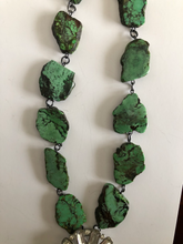 Load image into Gallery viewer, Green Turquoise Slab Stones with Vintage Rhinestone Dress Clip Pendant
