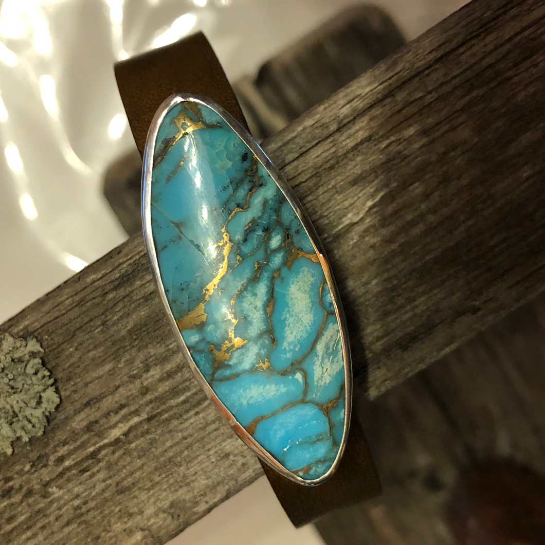 Turquoise & Bronze Leather Cuff