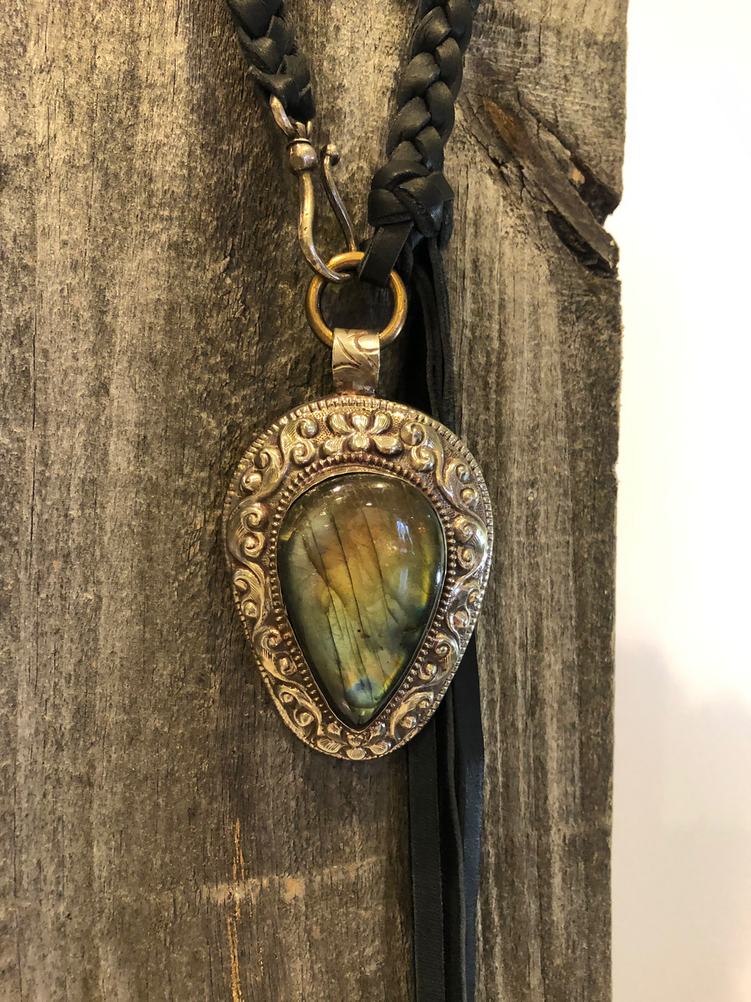 Braided Leather Labradorite Choker