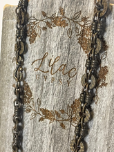 Load image into Gallery viewer, Vintage Brass Chain &amp; Olive Green Crystal Glass Pendant
