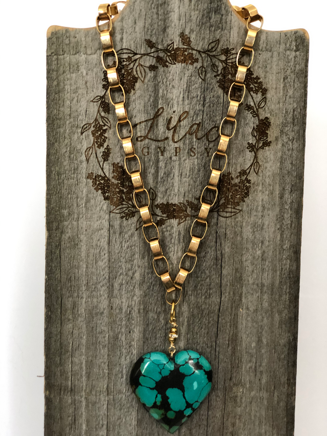 Vintage Gold Chain & Turquoise Heart Choker