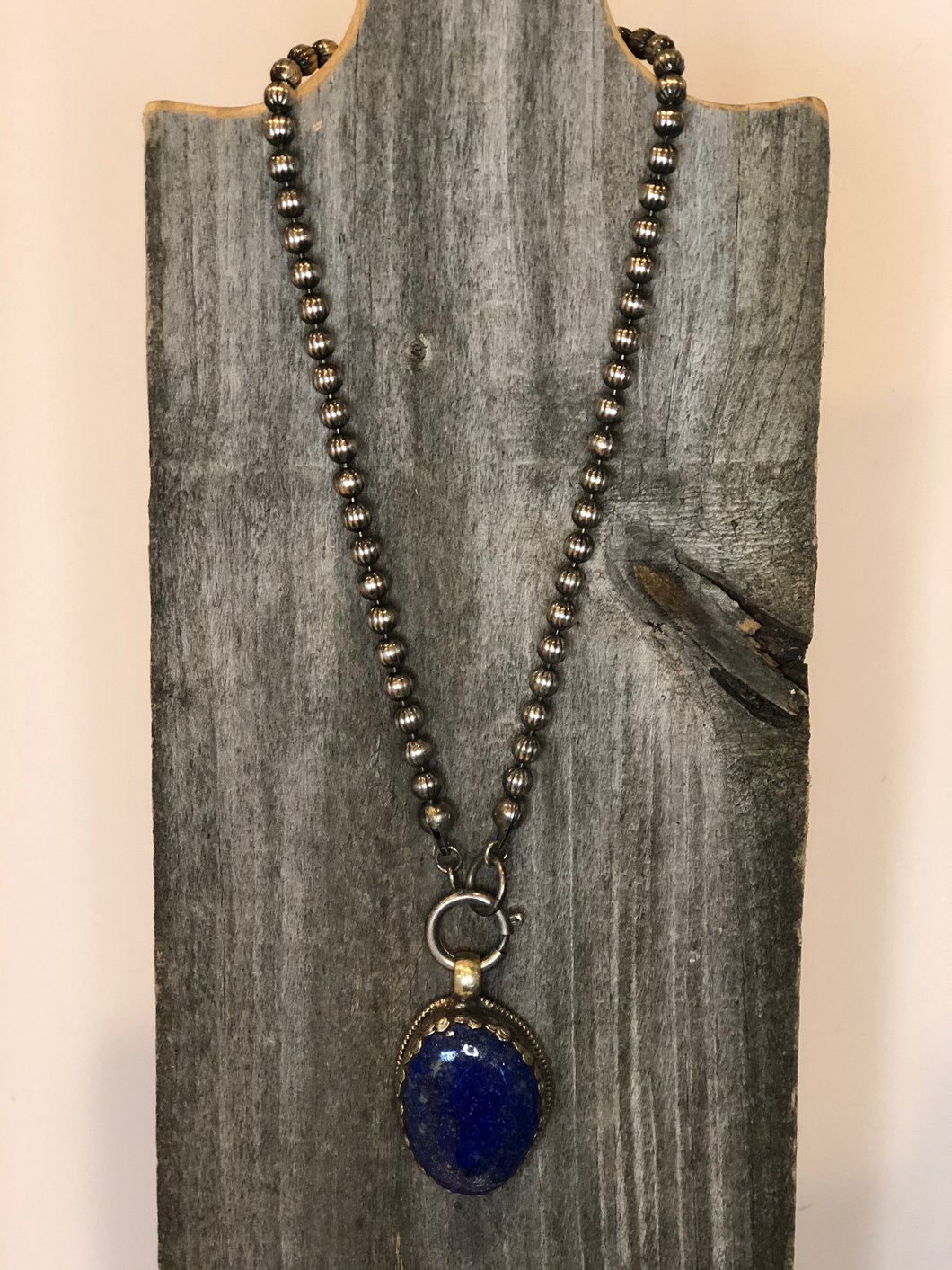 Lapis & Silver Ball Chain Necklace