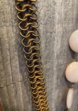 Load image into Gallery viewer, Vintage Brass Chain Rose Quartz Medallion Cross Necklace
