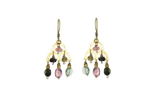 Watermelon Tourmaline Hammered Chandelier Earrings