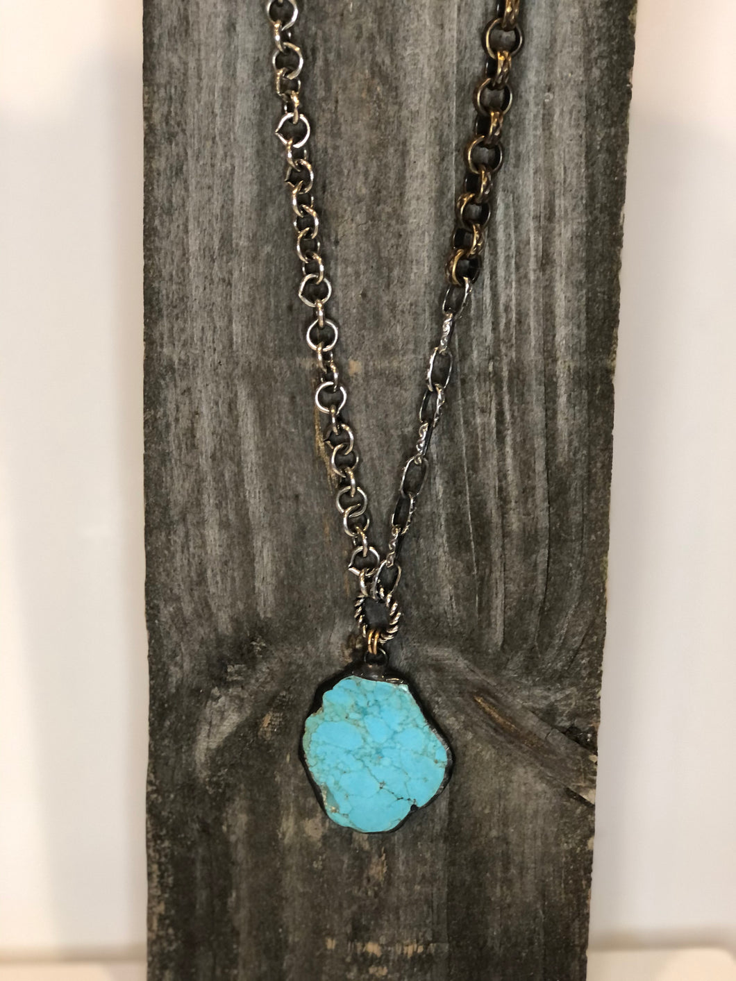Turquoise Slab & Mixed Metal Vintage Chain Necklace