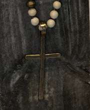 Load image into Gallery viewer, Fossil Jasper &amp; Turquoise Beaded Necklace with Oversized Cross Pendant
