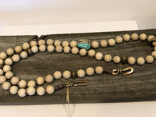 Load image into Gallery viewer, Fossil Jasper &amp; Turquoise Beaded Necklace with Oversized Cross Pendant
